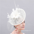 Flower fascinator hat for women with veil feather cocktail head wear tea party derby wedding